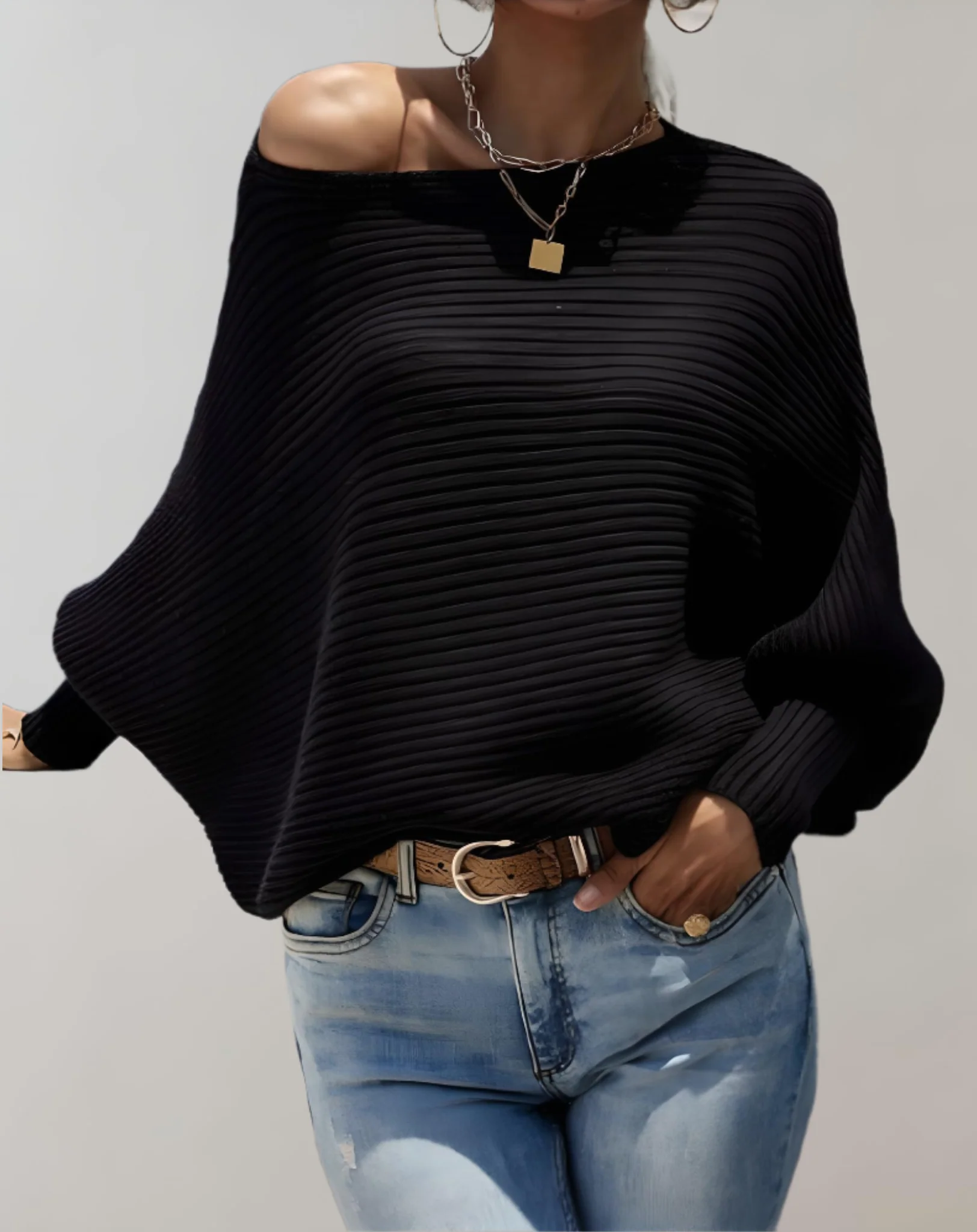 Angel - Pull Ajusté avec Grandes Manches Bouffantes et Design à Côtes Horizontales pour Femmes – Image 6
