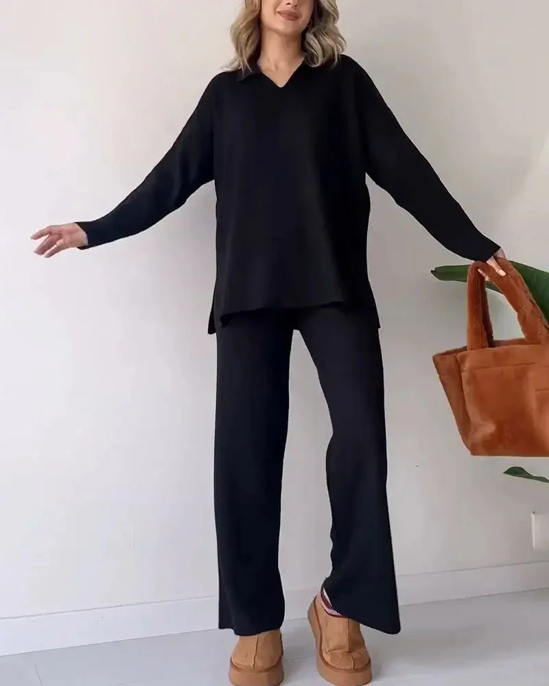 Lea - Ensemble Deux Pièces Tricoté avec Col V pour Femmes – Image 4